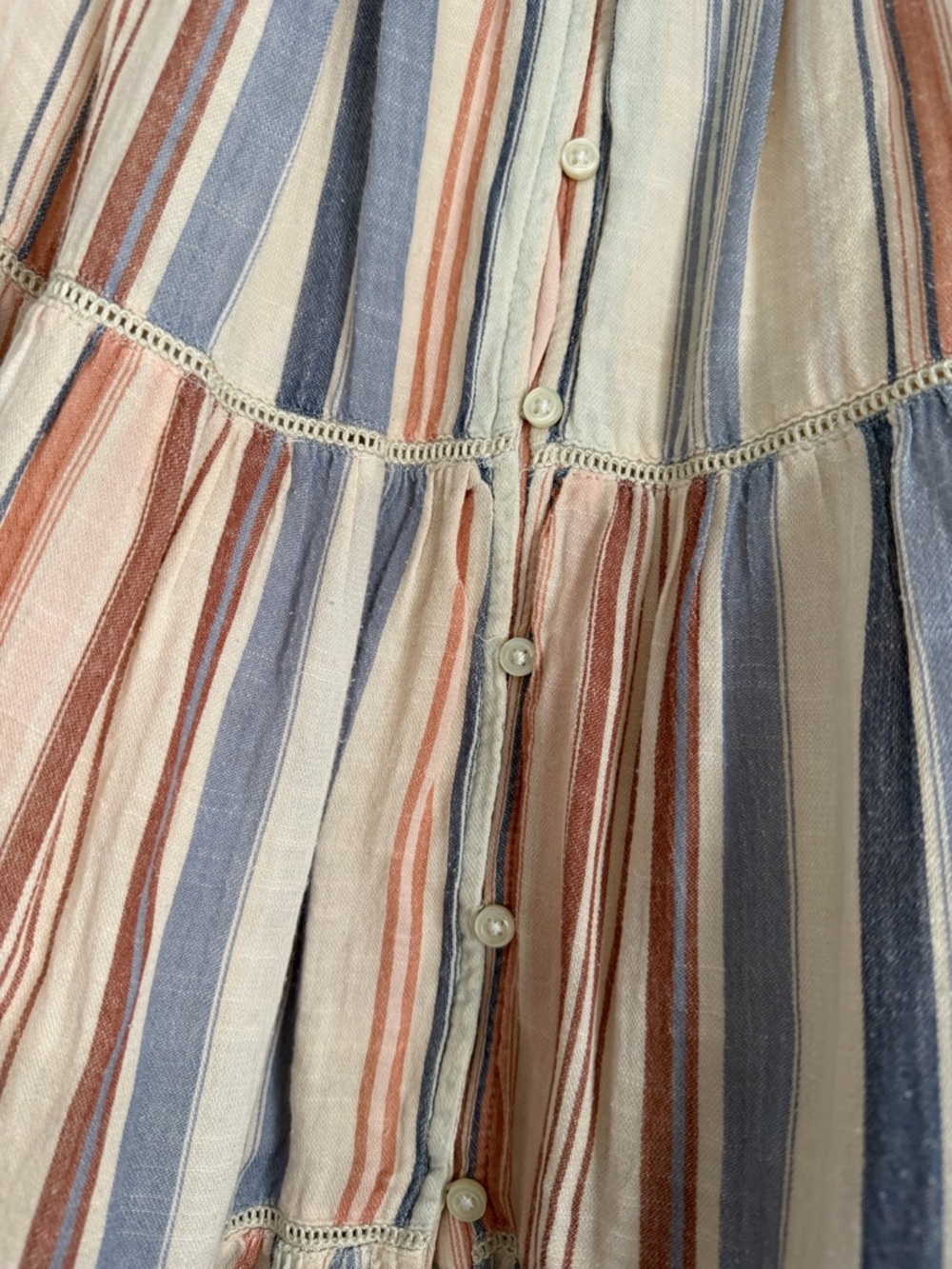 Altar'd State Tiered A-Line Button-Front Stripe Skirt in Cream, Blue & Coral - Picture 4 of 4
